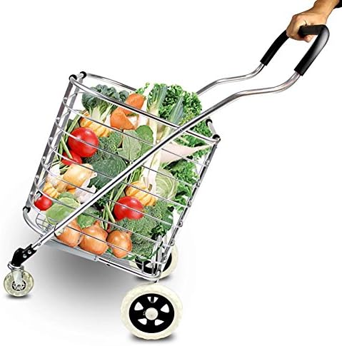 AYY Travel Shopping Cart Jumbo Aluminum Folding Swivel Wheel 4 Wheel Shopping Trolley 60L