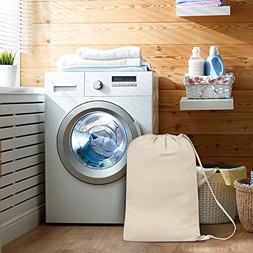Sweet Needle 2 Pack Premium Canvas Laundry Bags with Shoulder Strap, 29.5" x 22", 40L - 100% Cotton, Woven Fabric, Durable, Drawstring with Lock, Machine Washable