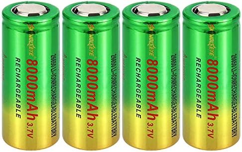 WolfonFire 4PCS Flashlight Batteries 26650 Li-ion 3.7V 8000mAh Rechargeable Batteries for Led Flashlight Torch