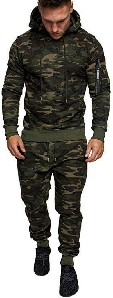 Men's Tracksuit Set Camouflage Sweatshirt Jogger Sweatpants Solid Patchwork Warm Sports Suit
