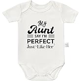 Cviwsluad My Aunt Say I'm Perfect Just Like Her Bodysuit, Gender Neutral Baby Clothes, Infant Cotton Short Sleeve Jumpsuit