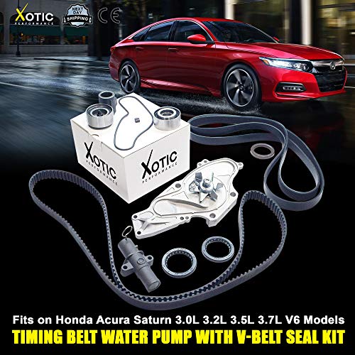 Timing Belt Water Pump with V-Belt Seal Kit Replacement for Honda Acura Saturn 3.0L 3.2L 3.5L 3.7L V6 | TKH002, TCKWP329, CK329LK1, PP329LK1, WP329K1 | Installation Instructions Included