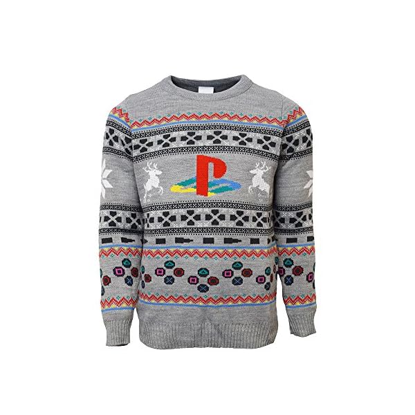Numskull Unisex Official Playstation Console Knitted Christmas Jumper for Men or Women - Ugly Novelty Sweater Gift Grey