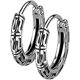 18GA 316L Stainless Steel Tribal Casted Hinged Hoop Earrings, Sold as a Pair