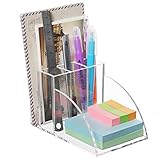 Premium Clear Acrylic Desktop Office Supplies Organizer w/ Post It Note Pad Holder, Mail Storage & 3 Pencil Slots