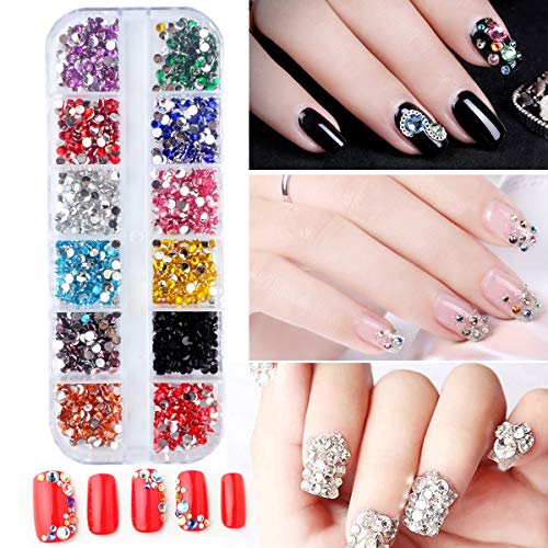 editTime 5000 Pieces (5 Boxes) Shiny Colorful Nail Art Rhinestones Nail Stone Gems Design Kit with a Curved Tweezers Rhinestone Picker and a Nail Art Brush (multicolor) - Thumbnail 5