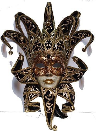 Jester Mask with Collar - Full Face Venetian Mask Gold and Balck - home decor Jester, interiori design mask F22