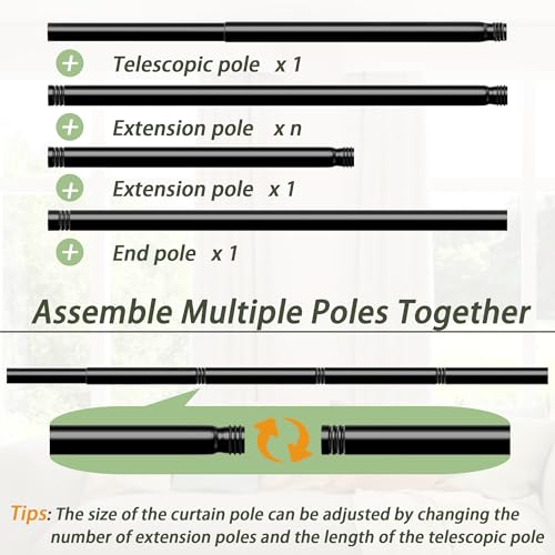 Extendable Curtain Rod Curtain Rod with Adjustable Brackets for Living Room, Bedroom, Diameter 25 mm, 84 – 220 cm (White)