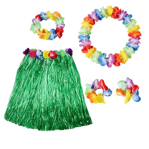 5 Pcs Hawaiian Fancy Dress Women,Grass Skirt,Hawaiian Outfits for Women,Hula Skirt Costume Set,Grass Skirts for Adults,Flower Necklace Hawaii Leis,for Summer Beach Tropical Decorations Supplies (C)