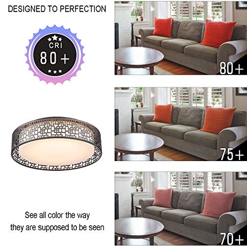 Flush Mount Lighting Fixtures, VICNIE 14inch 20W 1400 lumens LED Round Ceiling Lights, 3000K Warm White, Oil Rubbed Bronze Finished (Metal Body and Acrylic Shade) - Thumbnail 2