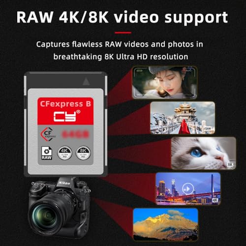 CY CFexpress TypeB 64GB Memory Card CFE CFB Adapter Compatible with Camera 8K RAW PCIe