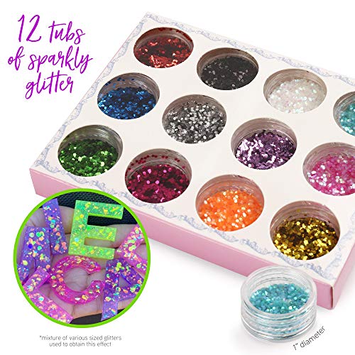 LotFancy Alphabet Molds for Resin Casting, 73pcs Keychain Epoxy Molds and Tools Set, Backwards Letter Number Silicone Mold, DIY Craft Pendant Making, with Glitter Sequins, Screw Eye Pins, Key Rings