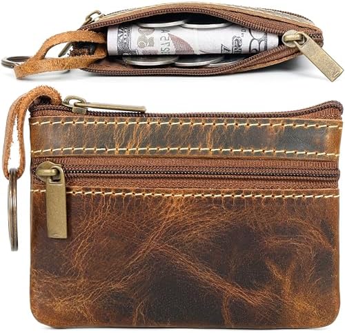 Amazon.com: Leather Coin Pouch, Leather Zippered Change Holder