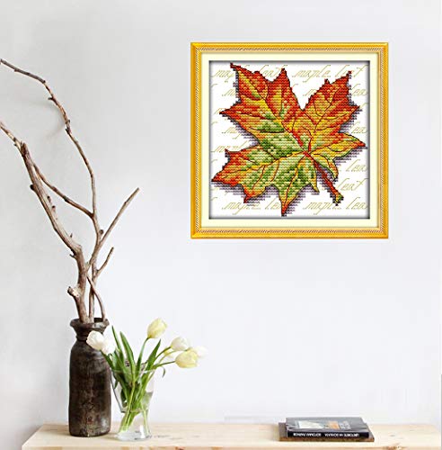 Cross Stitch Stamped Kits Quilt Pre-Printed Cross-Stitching Patterns for Beginner Kids Adults, Embroidery Crafts Needlepoint Starter Kits Maple Leaf