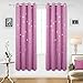 Deconovo Pink Solid Blackout Thermal Insulated Grommet Top Curtains for Kids Room with Silver Star Print, 52 x 84 Inch, 1 Pair