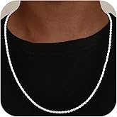 UPFAI 925 Sterling Silver Diamond Cut 3mm 4mm 5mm Rope Chain Exquisite Silver Chain Men's Necklace Ideal Gift for Men Fathers and Boyfriends