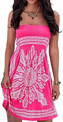 Initial Off Shoulder Strapless Dress Bohemian Beach Dress Sexy Tube Dress, Red (XL)