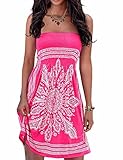 Initial Off Shoulder Strapless Dress Bohemian Beach Dress Sexy Tube Dress, Red (XL)