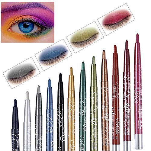 Fashionwu Waterproof Eyeliner, 12 Colors Eye Liner Eyeshadow Pencil Eye