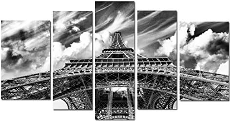 Englant-Canvas Print for Eiffel Tower Picture Wall Decor Black and White Unframed 5 Panels Model