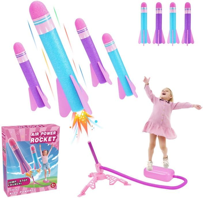 HappyGoLucky Rocket Toy Launcher for Kids 3-12 Foam Rockets 50 ft