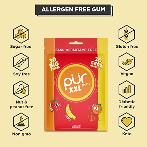 PUR XXL Gum Sugar Free Chewing Gum 100 Xylitol Vegan, Aspartame
