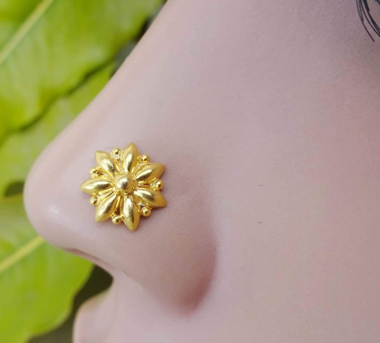 Christmas Gift,Flower Nose Stud,Gold Plated Nose Stud,Crock