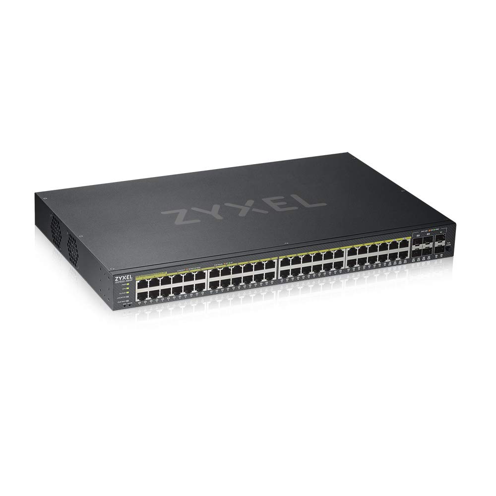 Zyxel 48 Port PoE Switch | Smart Managed | Gigabit Network Ethernet Switch | 44x GbE PoE+ with 375W Budget + 4x SFP GbE PoE+ Combo + 2x SFP | Rack Mount | Smart Fan | Hybrid Mode Cloud | GS1920-48HPv2