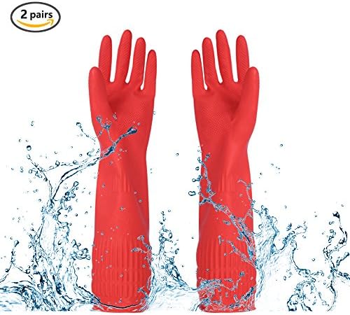 2pairs Anti-Corrosion Gloves Cleaning gloves, Quality Natural Rubber Gloves Waterproof suitable for Household - Cleaner & Healthier (Red, Large)