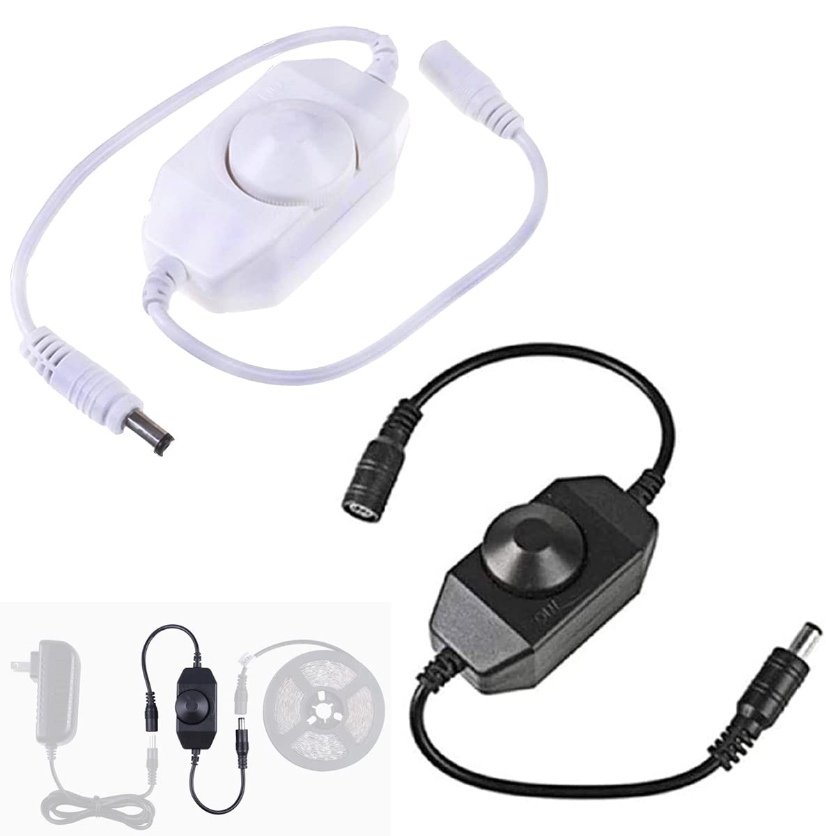 Youmile 2 pcs LED Strip Lights Dimmer Switch DC12V-24V PWM Rotary Dimmer Controller for LED Strip Lights LED Rope Light 3528 5050 5630