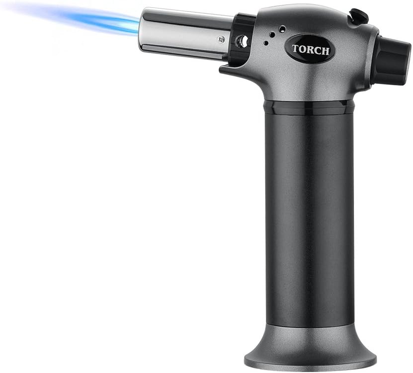 Ahevo Blow Torch Lighter Kitchen Butane Culinary Torch Chef Cooking Torch Refillable Adjustable Flame Lighter with Safety Lock for DIY, Creme, Brulee, BBQ and Baking, Butane Gas Not Included, Black