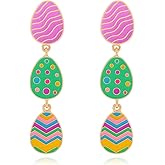 Aksod Easter Earrings Colorful Rabbit Bunny Egg Earrings Dangle Funny Dripping Oil Festival Earrings for Women