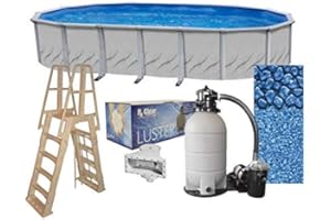 Lake Effect Pools 'Galeria' 12' Foot x 24' Foot Oval Above Ground Swimming Pool | 52" Inch Height | Bundle Kit | Boulder Swirl Liner | A Frame Ladder | Sand Filter System with Pump | Skimmer