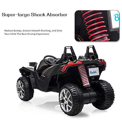 bable 2 (Two) Seater Kids Car Ride On Car Truck with 2.4G R/C Parental Remote Control, 12V Kids Electric Car Motorized Vehicles with USB/MP3 Music Player Bluetooth FM Radio and LED Lights - Black - Thumbnail 3