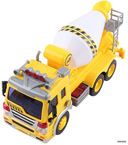 Memtes Friction Powered Cement Mixer Truck Toy with Lights and Sound for Kids