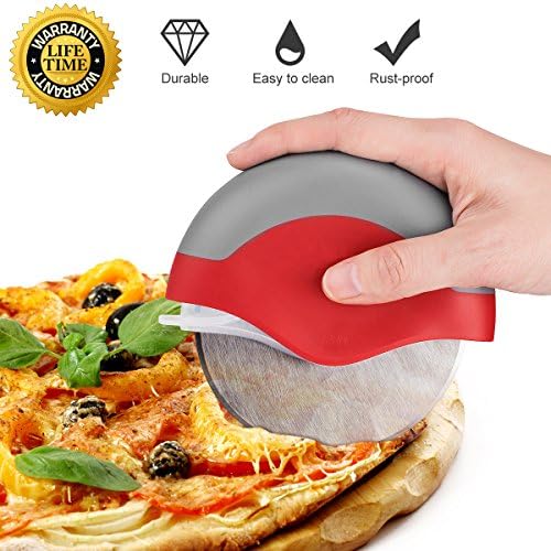 Pizza Cutter Wheel Slicer Pizza Knife Stainless Steel Easy Clean Dishwasher Safe Large Professional for Non Stick Heavy Duty with Protective Cover