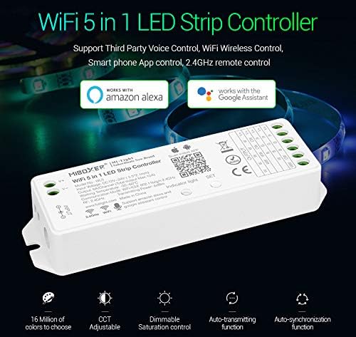 lighteu®, Milight Miboxer 5in1 WiFi LED Strip Controller, Amazon Alexa and Google Home Voice Control Remote and APP Control - Image 3