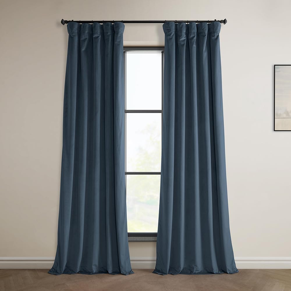Photo 1 of HPD Half Price Drapes Heritage Plush Velvet Curtains 96 Inches Long Room Darkening Curtains for Bedroom & Living Room 50W x 96L, (1 Panel), London Blue
