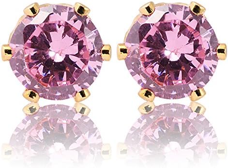 RIZILIA Stud Pierced Earrings with Round Cut Gemstones CZ [Multi-colour] in 18K Yellow Gold Plated, Simple Modern Elegance