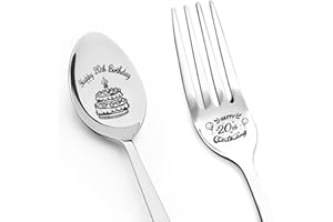 20th Birthday Gifts Fork Spoon 20 Yrs Old Bday Gifts for Daughter Son Birthday Cake Engraved Spoons for Grandson Granddaughte