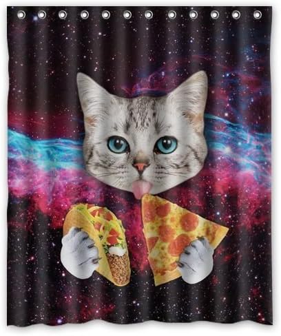 Funny Galaxy Cat Eat Pizza New Shower Curtain High Quality Size 60