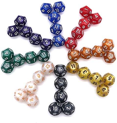 DollaTek 40pcs Count Assorted Pack of 12 Sided Dice - Multi Colored Assortment of D12 Polyhedral Dice (8 Colors ，5pcs for 1 color