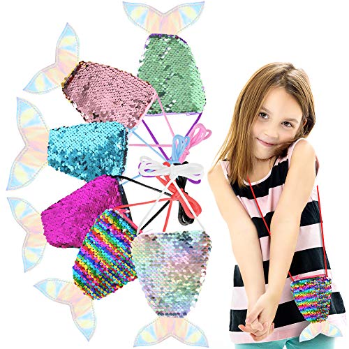 SallyFashion Meerjungfrau Geldbörse, 6 Stück Meerjungfrau Tasche Pailletten Geldbörse Kinder für Geburtstag Geschenk Mitgebsel Party