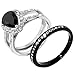Womens Black Pear Cut CZ Two Tone Black Stainless Steel Wedding 2 Pieces RINGS SET