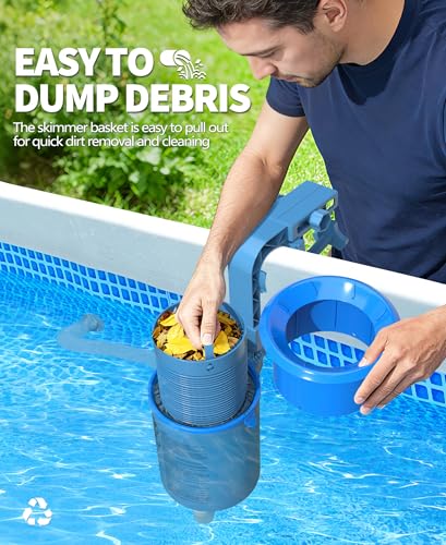 LanOcean Skimmer Piscine Hors Sol, Kit de Skimmer de Surface Suspendable et Réglable en Hauteur, Skimmers Piscine Tubulaire avec Panier de Filtre Amovible pour Piscines Hors Sol et Piscines Gonflables