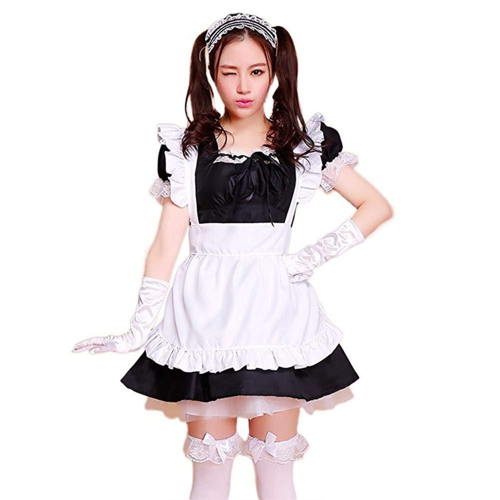 LABABE Short Sleeve Dress French Maid Uniform Costume Fancy Dress, Anime Maid Costumes, Cute Lolita French Maid Costumes Including Dress, Headwear, Apron(Black And White,Size XXL)