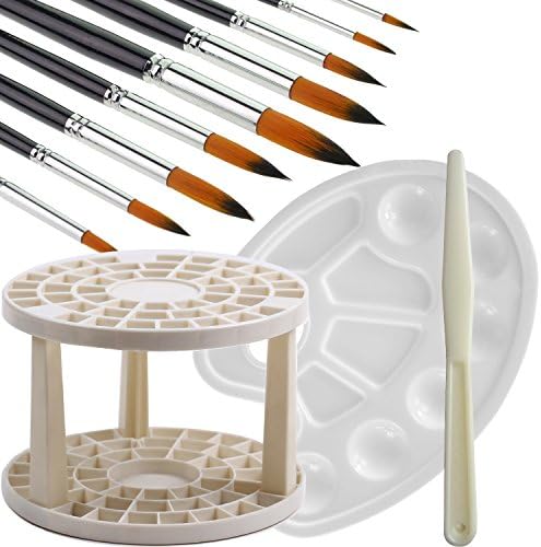 9pcs Watercolor Paint Brushes - Palette Tray - Brushes Organizer, Usparkle Professional Round Pointed Tip Watercolor Brushes Set for Art Painting, Watercolor, Acrylic Paint, Oil and Ink Painting