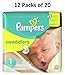 Pampers Swaddlers Size 1 (12 Packs of 20 = 240 count)
