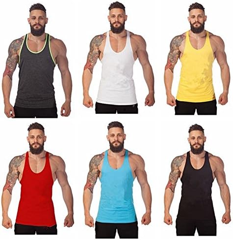 Mens Y-Back Muscle Gym Tank Top/Vest Muscle Workout Training Sleeveless (Large, Grey)