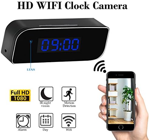 Wi-Fi Hidden Clock Camera,Haoweiming 32G wireless Mini Security Camera Rechargeable Alarm Night Vision/Motion Detection for Home Security (FULL HD 1080P)